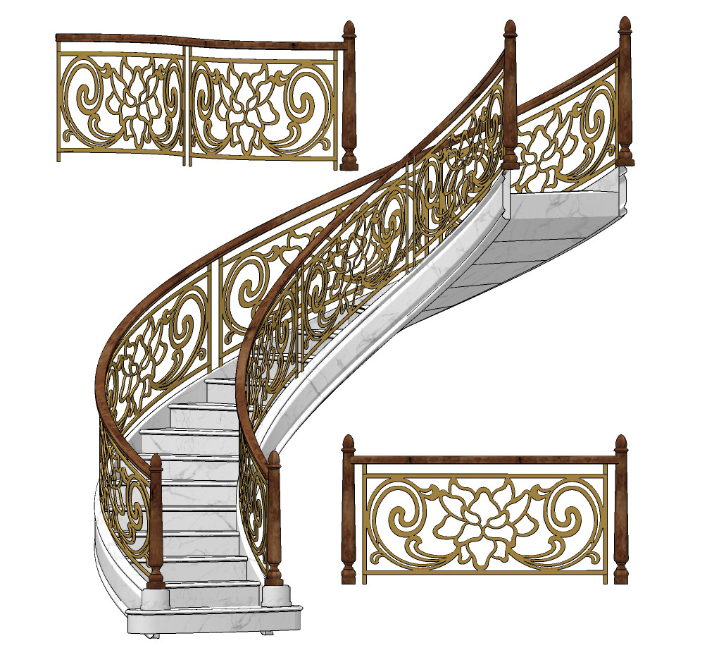 欧式楼梯护栏su草图模型下载