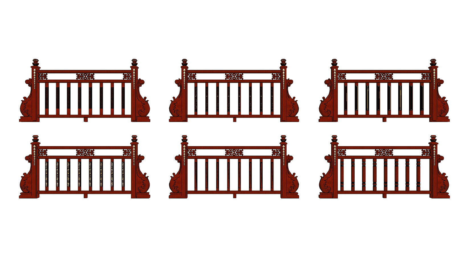 中式实木护栏栏杆组合su草图模型下载