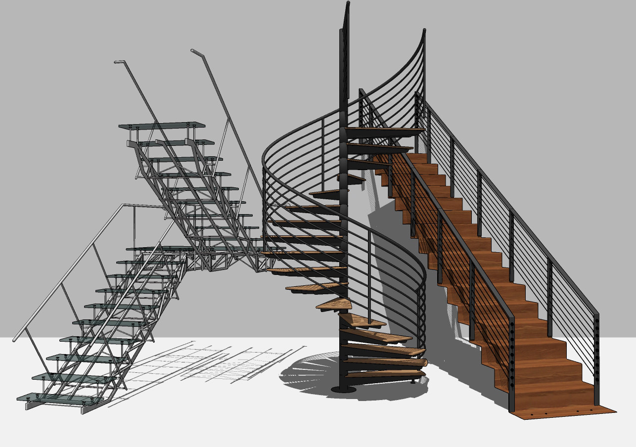 现代旋转楼梯组合su草图模型下载