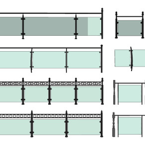 现代玻璃扶手栏杆su草图模型下载