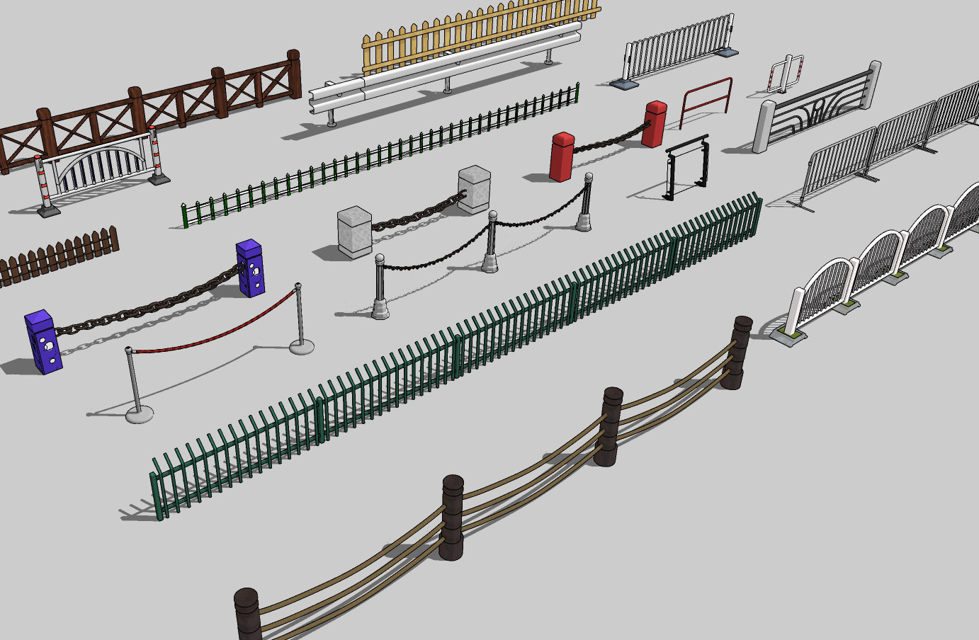 现代栏杆护栏su草图模型下载