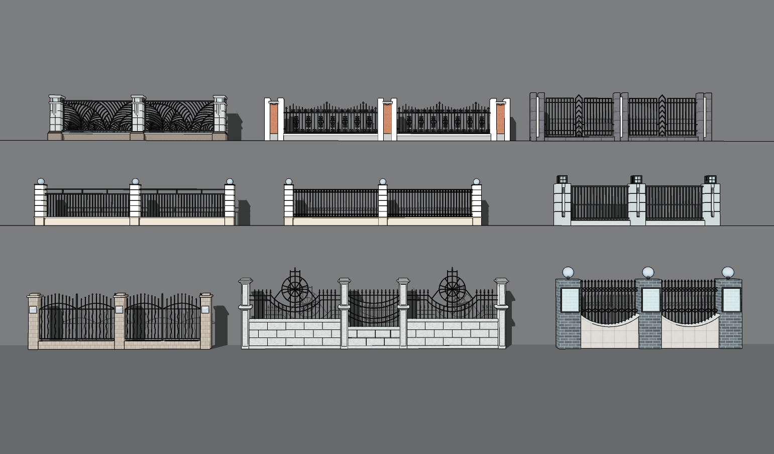 现代围墙栏杆护栏su草图模型下载