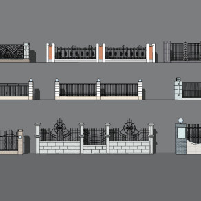 现代围墙栏杆护栏su草图模型下载
