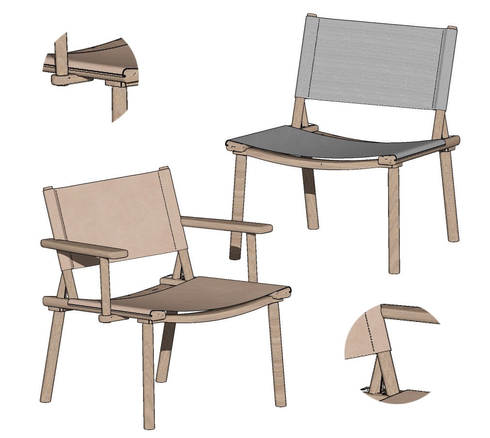 现代木制扶手椅su草图模型下载
