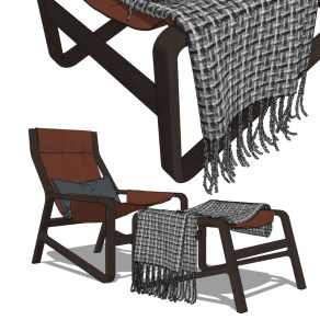现代休闲椅，躺椅，脚凳su草图模型下载