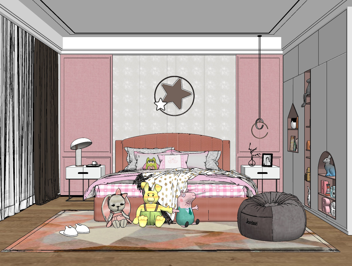 现代女儿房卧室,su草图模型下载
