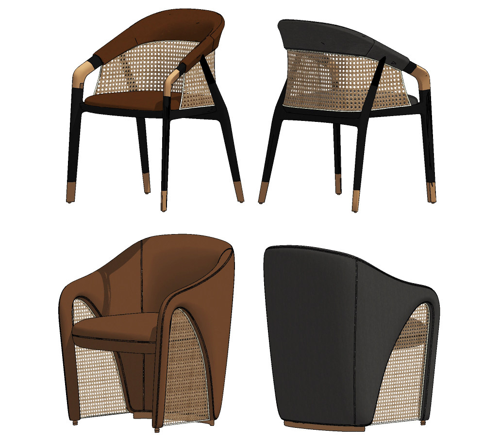 现代餐椅，椅子，组合su草图模型下载