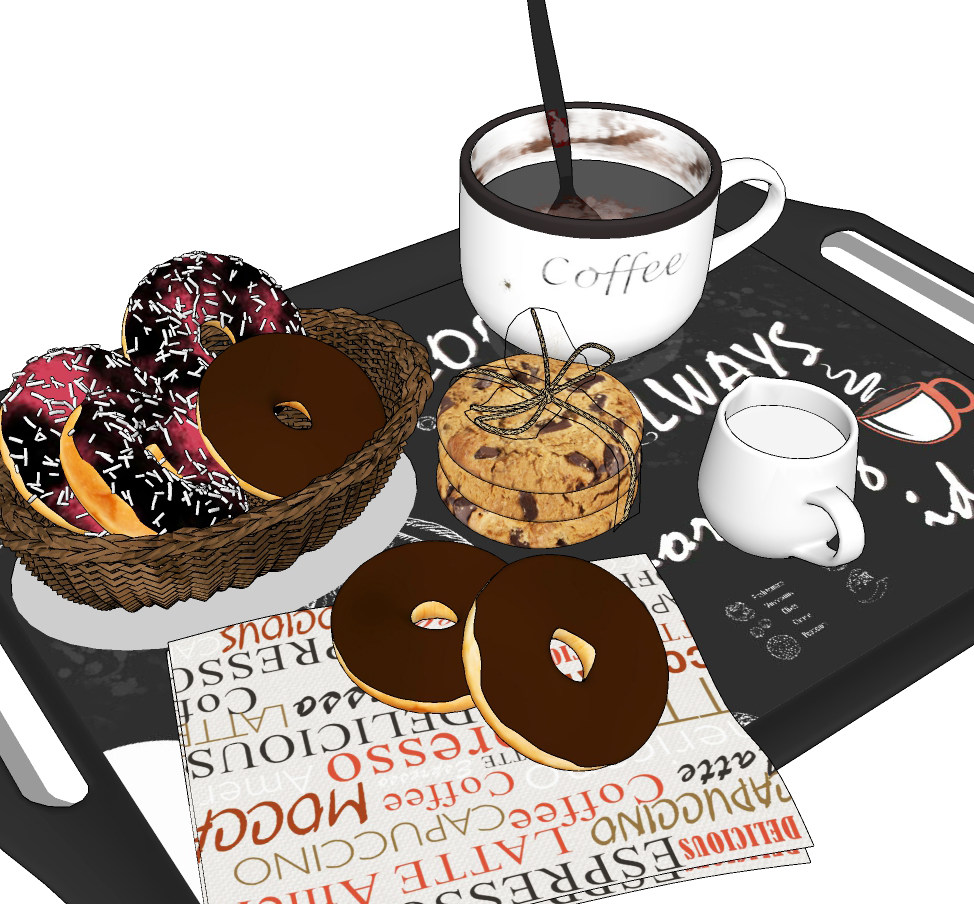 咖啡,甜甜圈,食物,饮品su草图模型下载