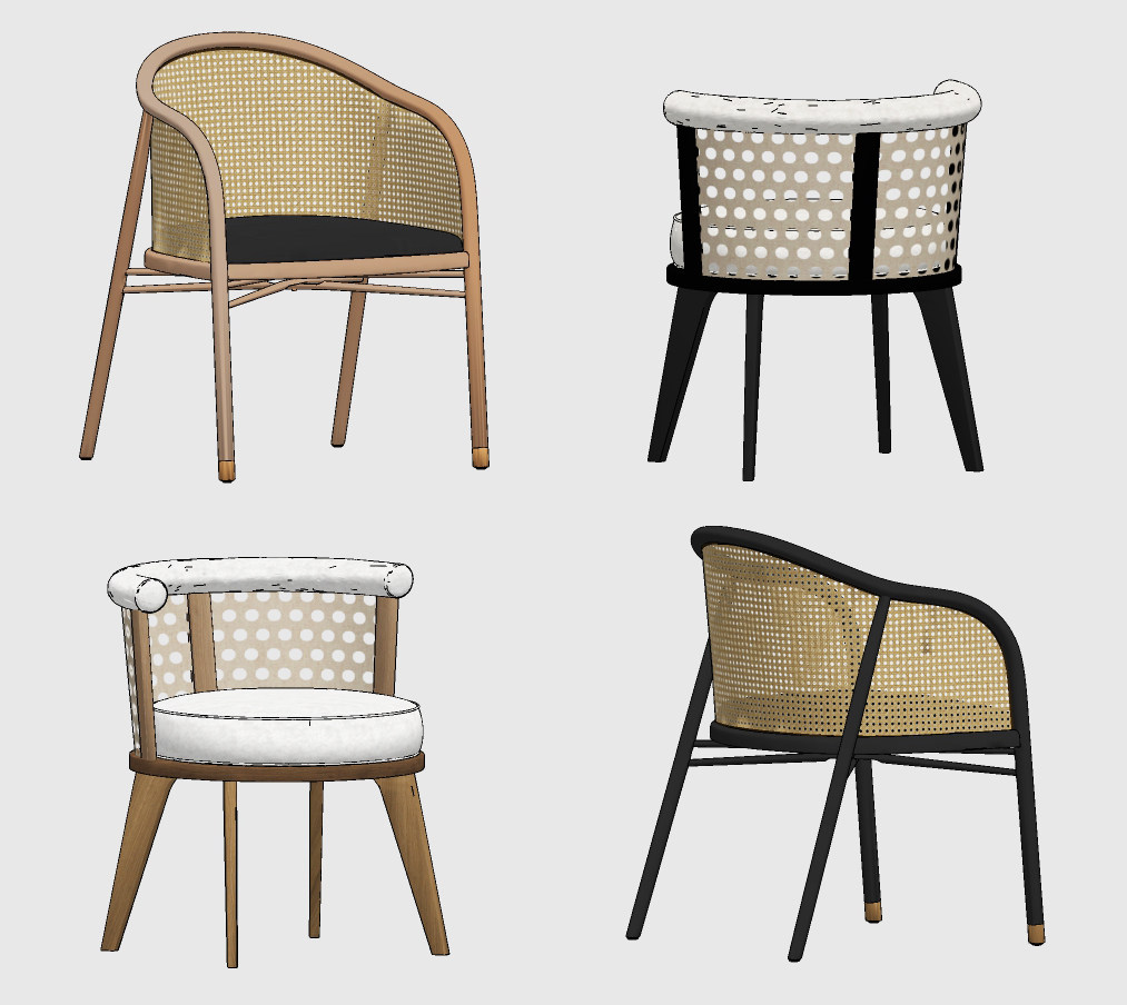 现代北欧日系编藤餐椅扶手椅,餐椅,su草图模型下载