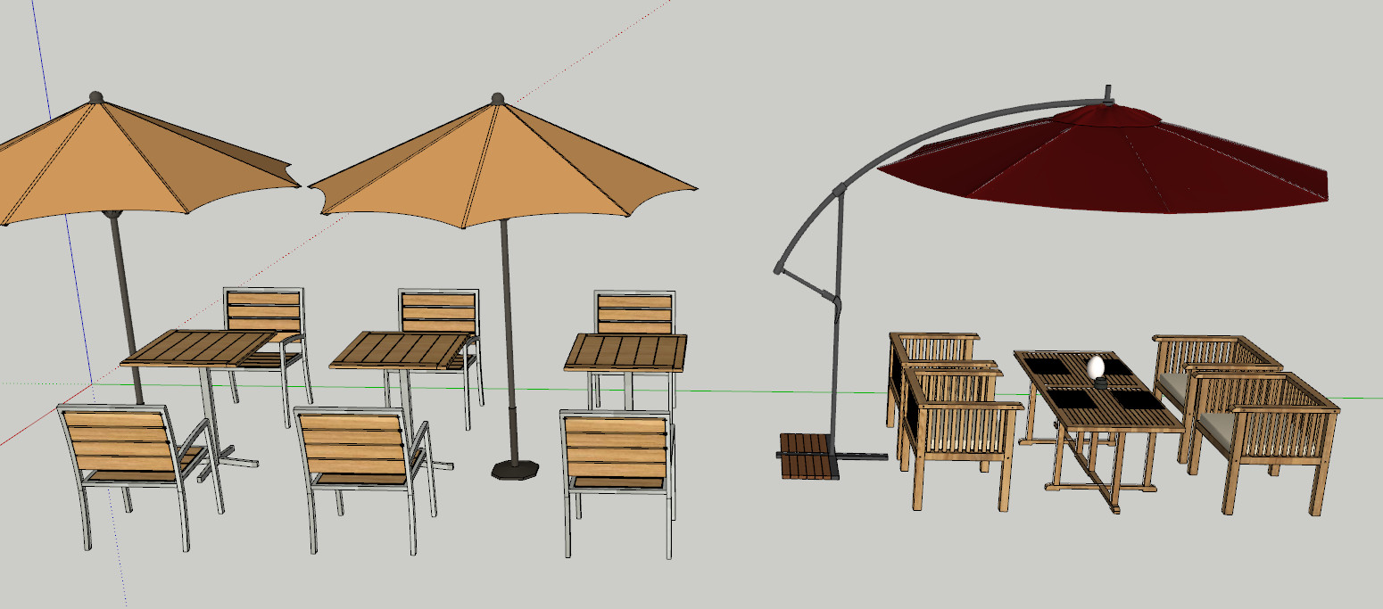户外桌椅 伞座，遮阳伞su草图模型下载