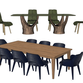 现代木制餐桌椅组合su草图模型下载