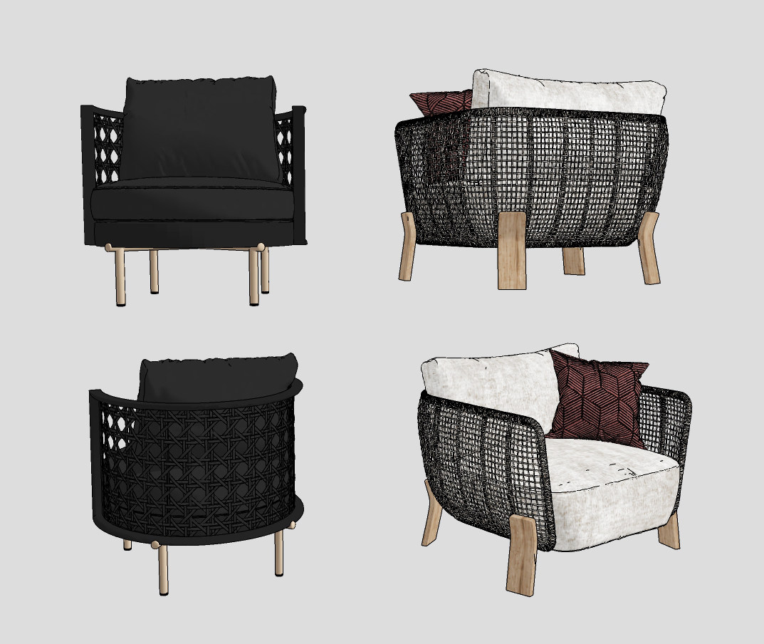 现代藤编编织，椅单人沙发组合su草图模型下载