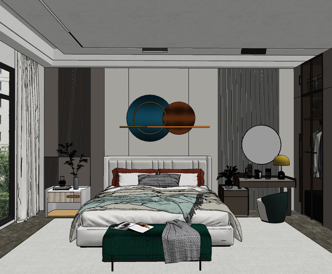 现代卧室,su草图模型下载