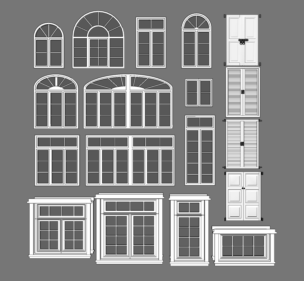 简欧，欧式建筑窗，窗户组合su草图模型下载