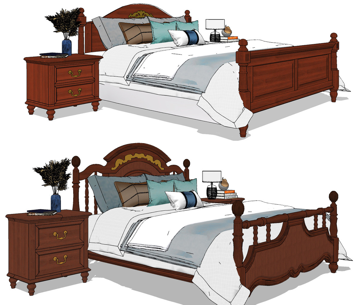 欧式实木双人床,床具,su草图模型下载