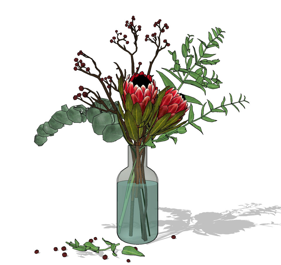 现代玻璃花瓶插花,花艺su草图模型下载