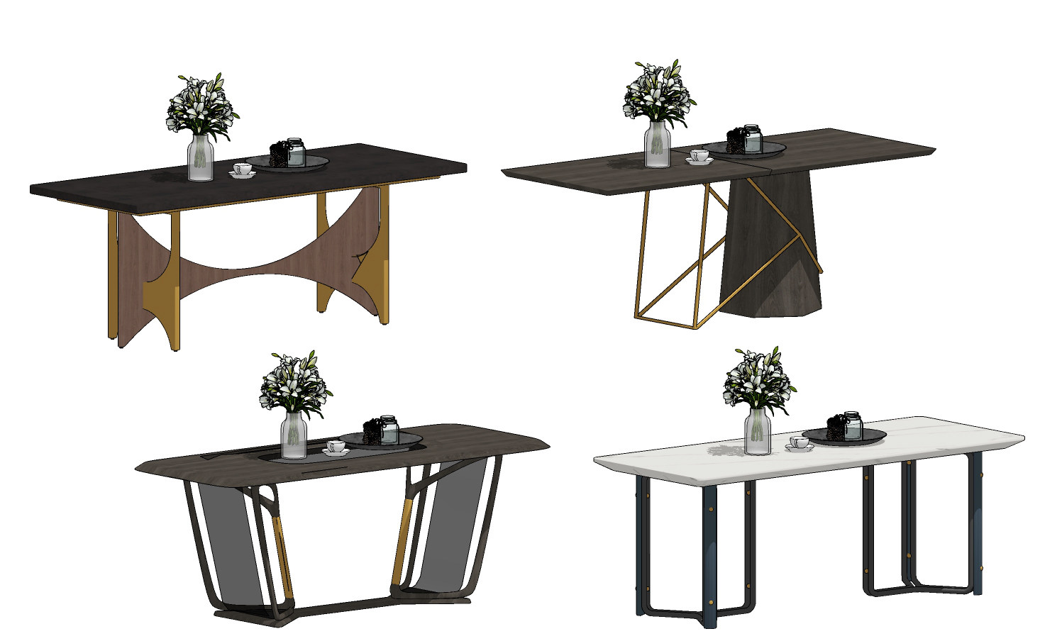 现代长餐桌,,实木餐桌,su草图模型下载