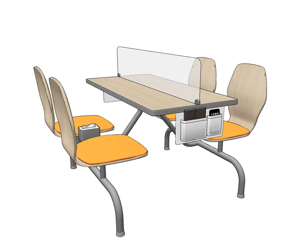 现代员工餐厅餐桌椅su草图模型下载