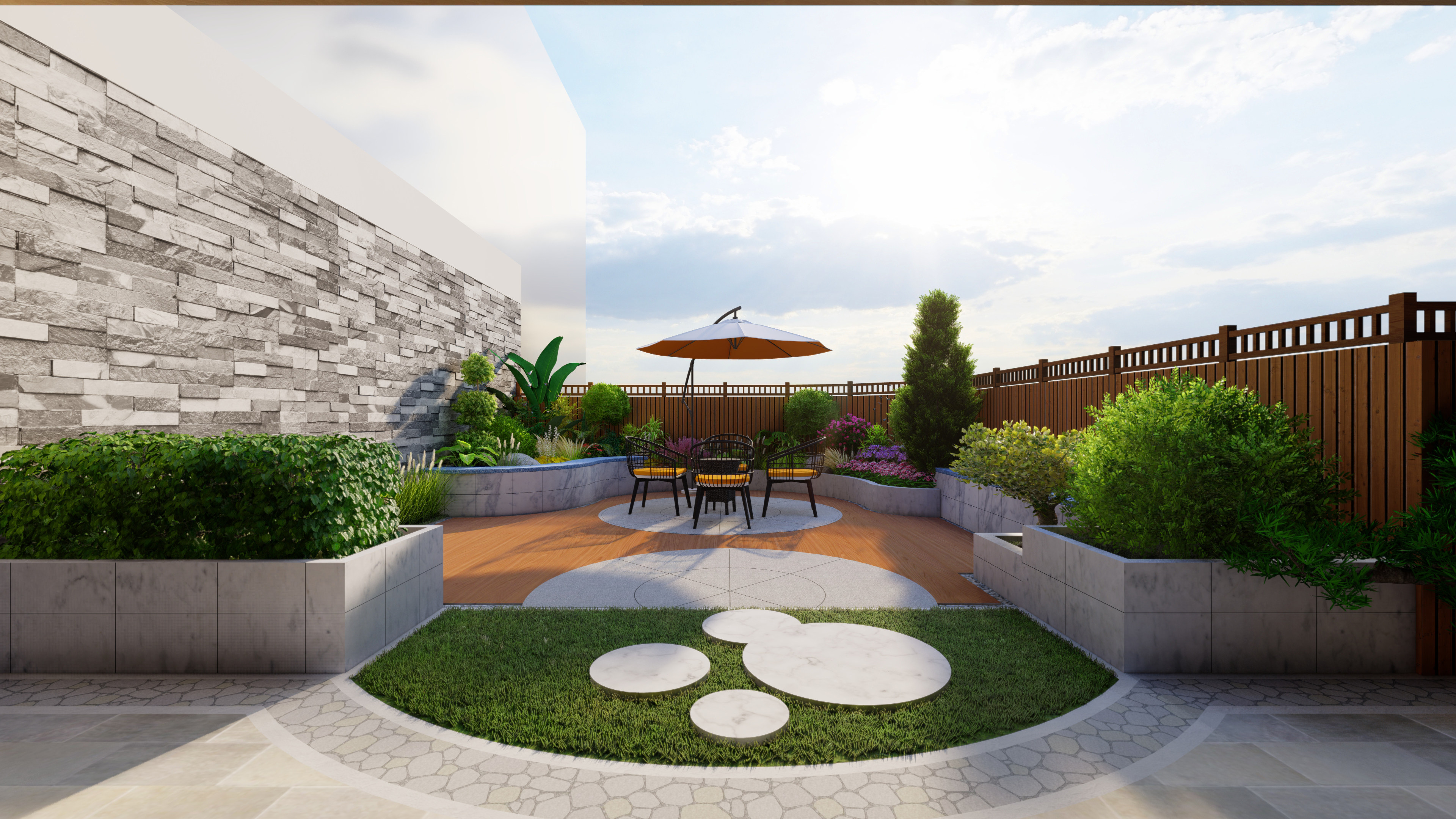 22新中式屋顶花园茶室，遮阳伞 (1)su草图模型下载