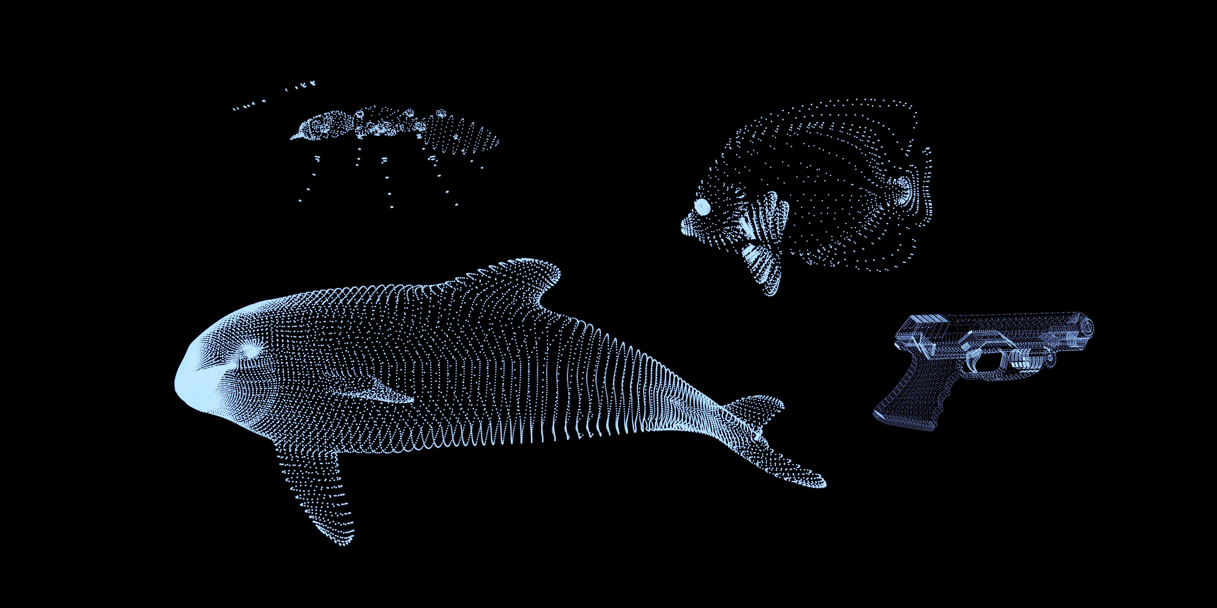 22现代海豚鲨鱼科技星光灯吊饰吊件su草图模型下载