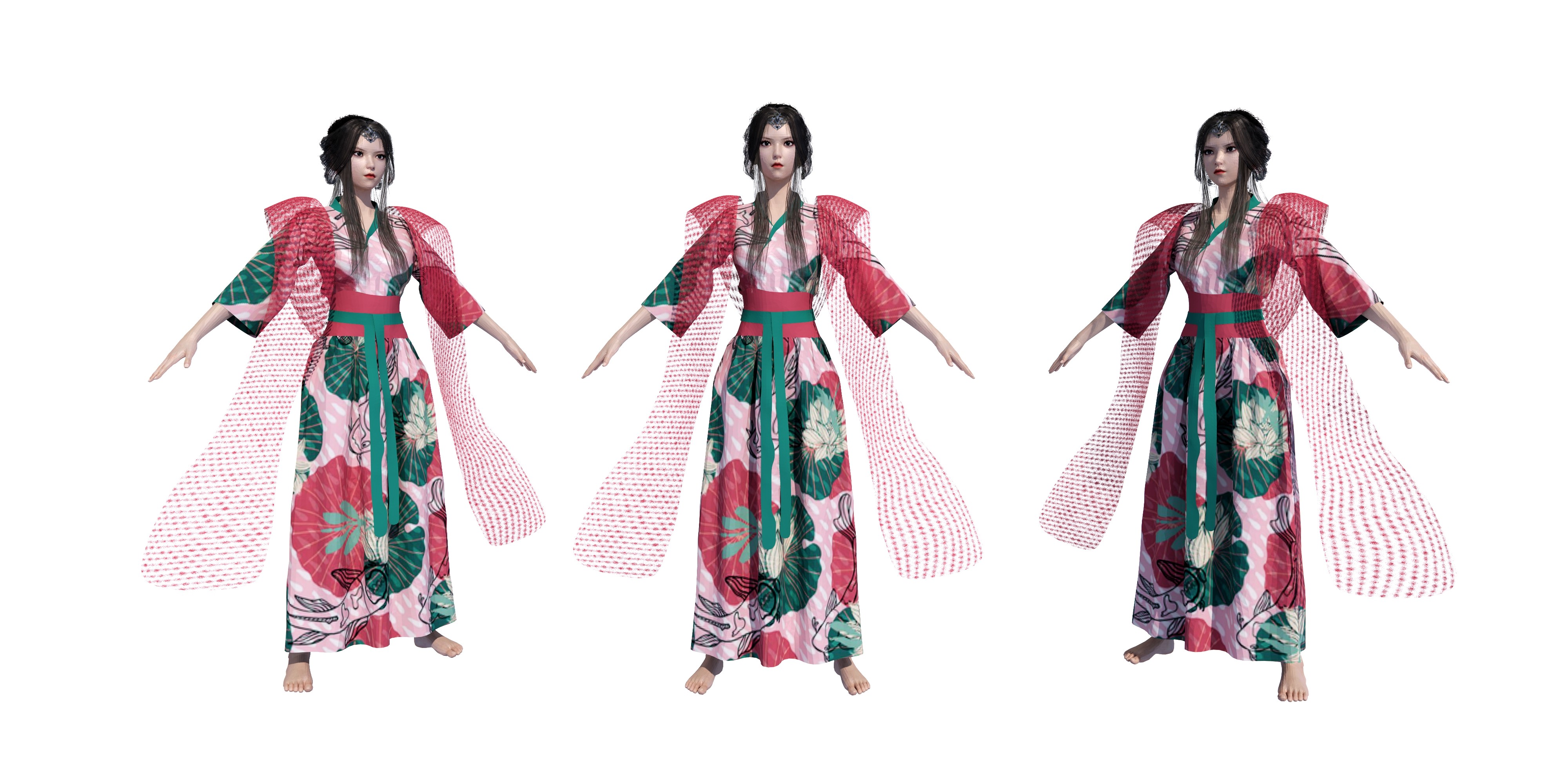 14中式古装美女人物su草图模型下载