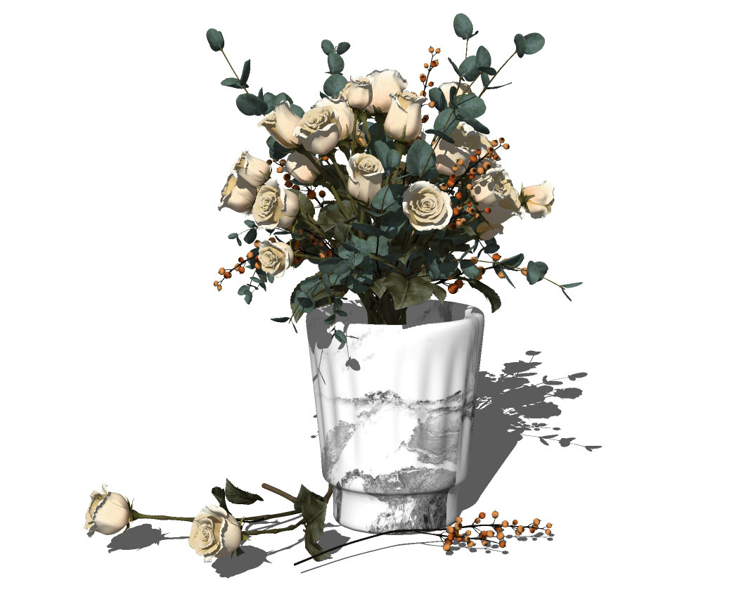 21现代欧式花瓶插花，玫瑰花su草图模型下载