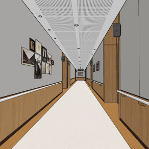 现代医院疗养中心护士站,走廊su草图模型下载
