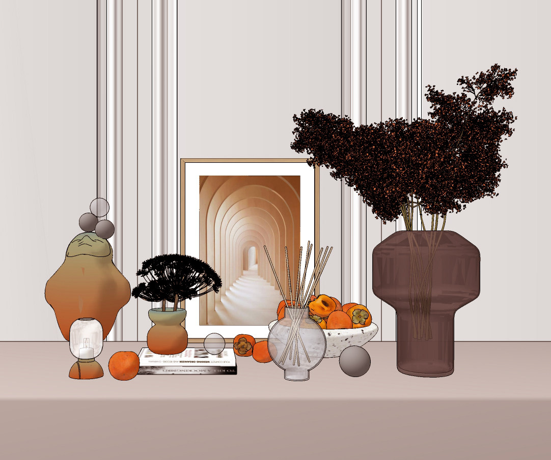 现代饰品摆件，花瓶，果盘雕塑su草图模型下载