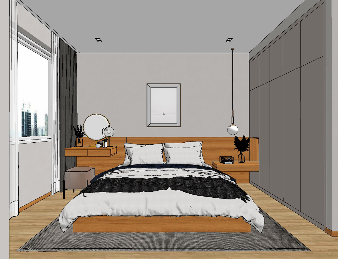 现代家居卧室su草图模型下载