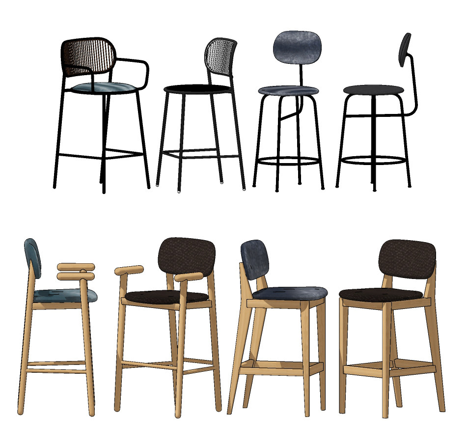现代时尚吧台椅,高脚椅,椅子su草图模型下载