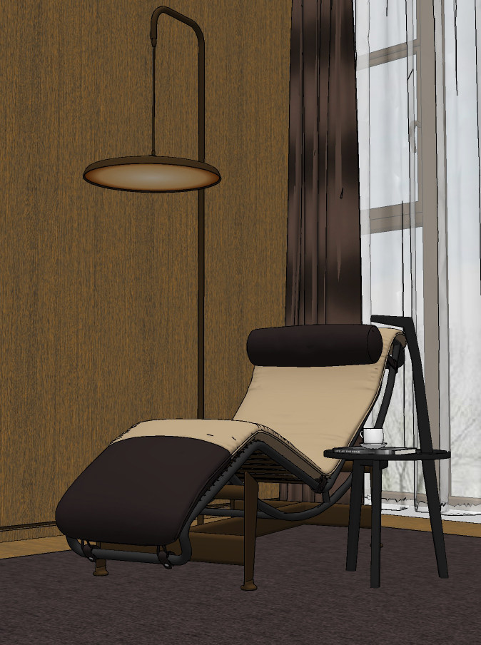现代休闲躺椅su草图模型下载