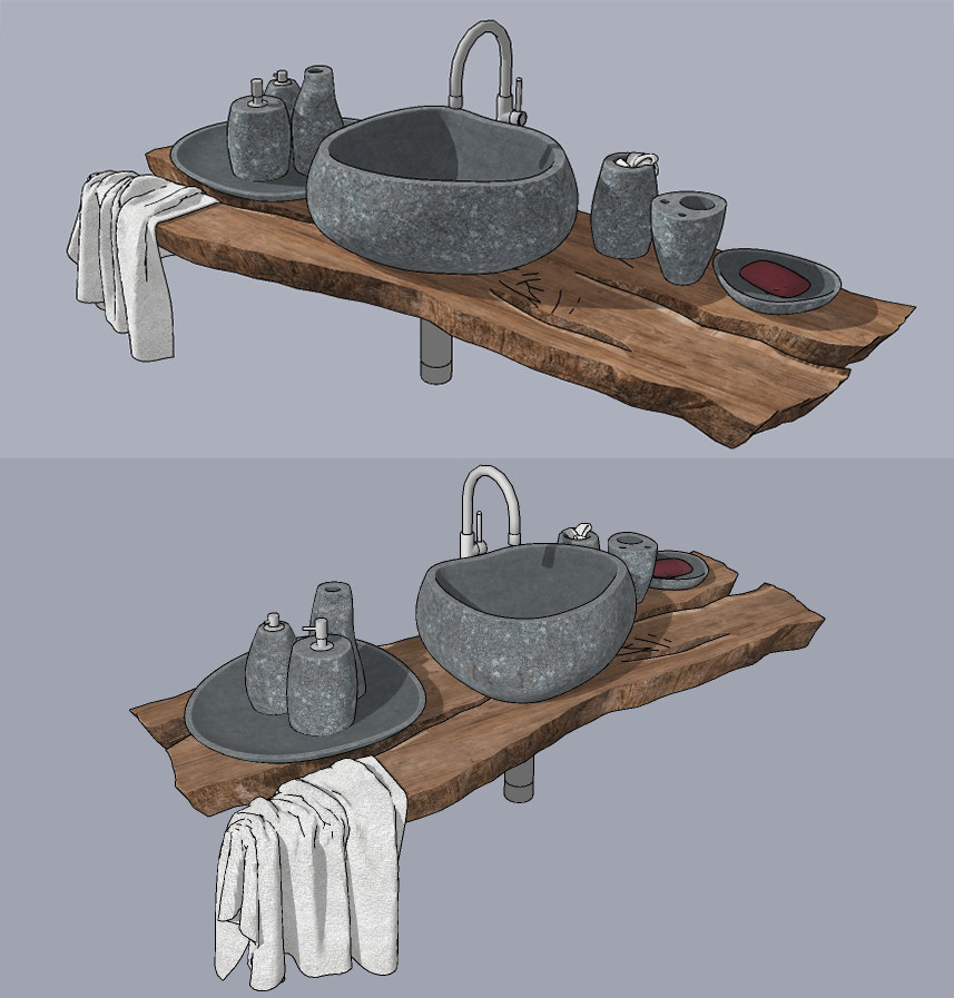 侘寂风卫生间洁具,台盆,洗手池,洗手盆su草图模型下载