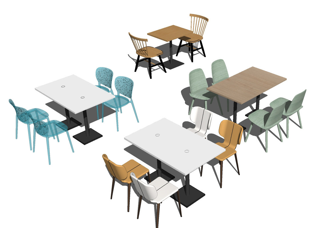 现代北欧员工餐厅食堂餐桌椅su草图模型下载