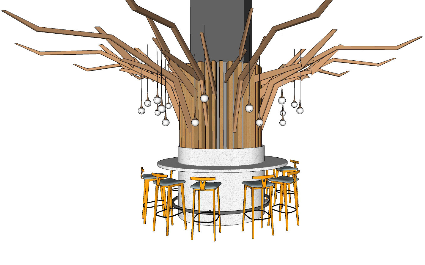 13，树干树枝造型柱子，吧椅，吧凳su草图模型下载
