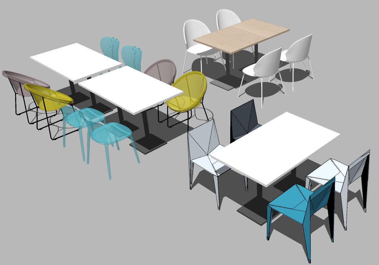 现代员工食堂餐厅餐桌椅餐椅，su草图模型下载