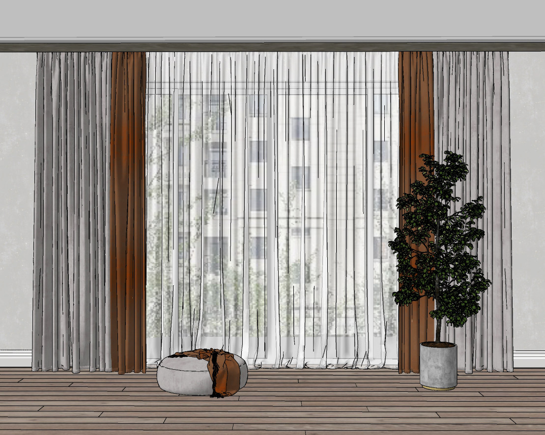 现代窗帘,窗帘垂帘 (2)su草图模型下载
