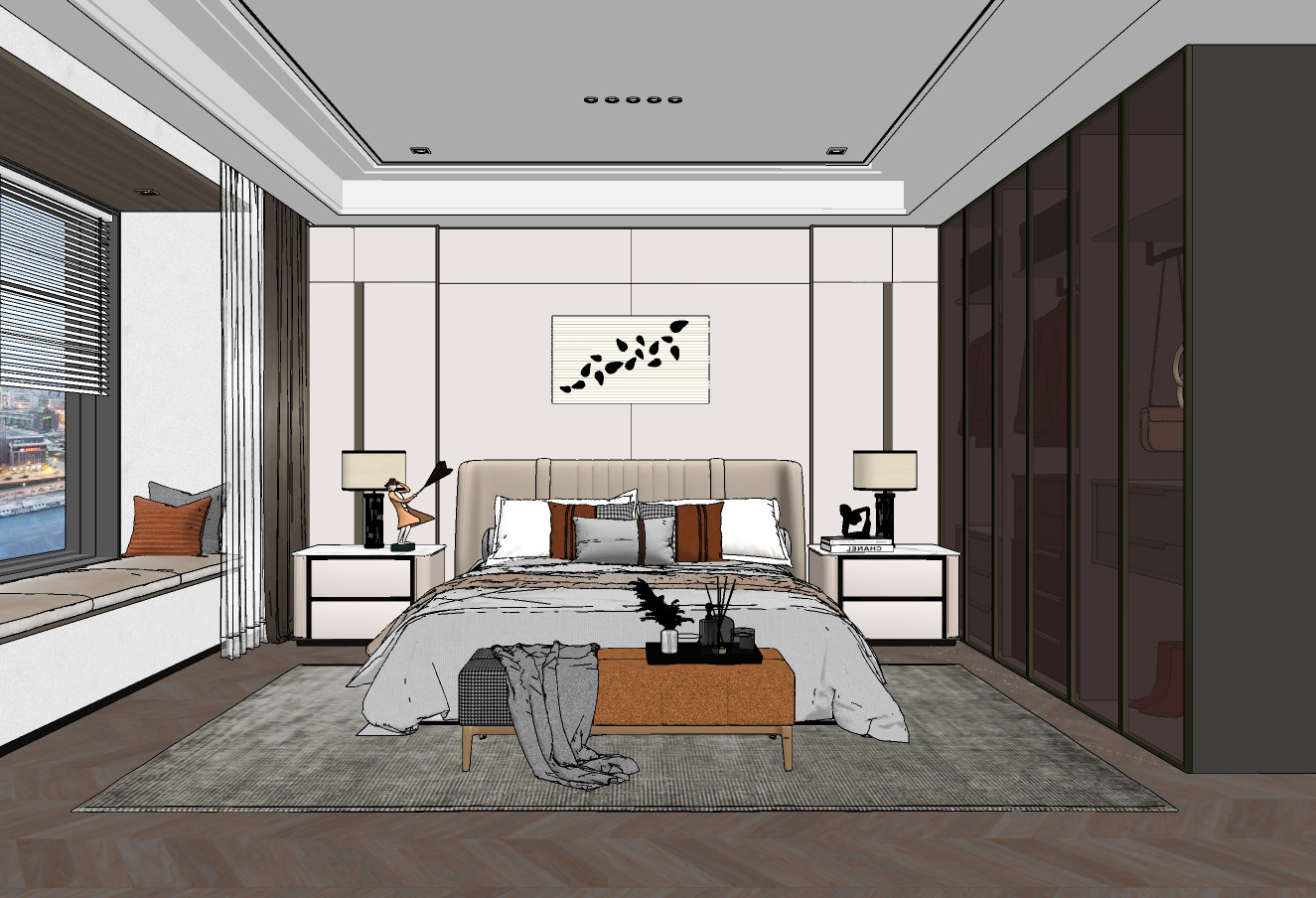现代卧室,su草图模型下载