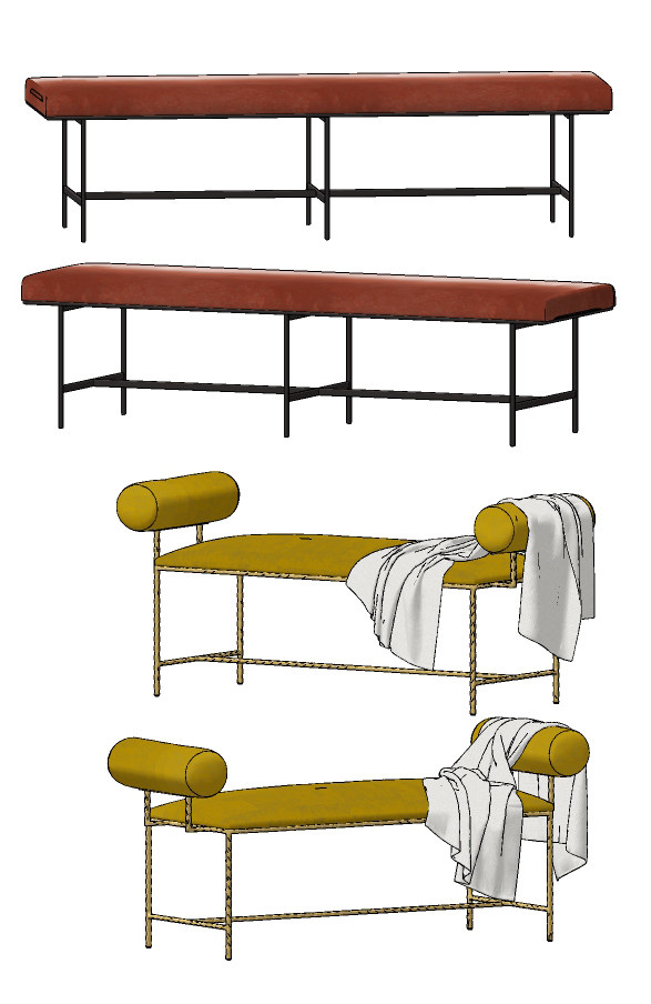 现代简欧式床尾凳,脚踏,沙发凳su草图模型下载