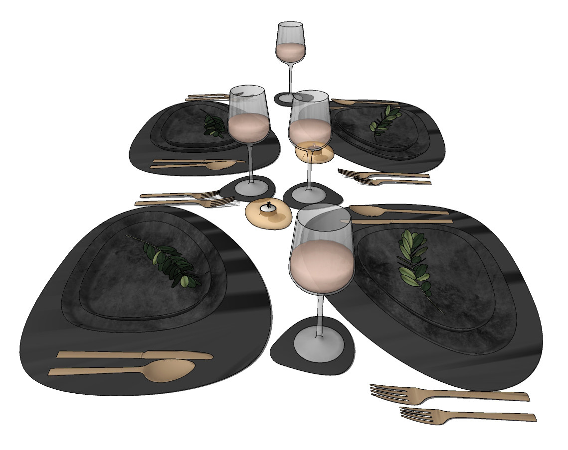 现代餐具组合,su草图模型下载