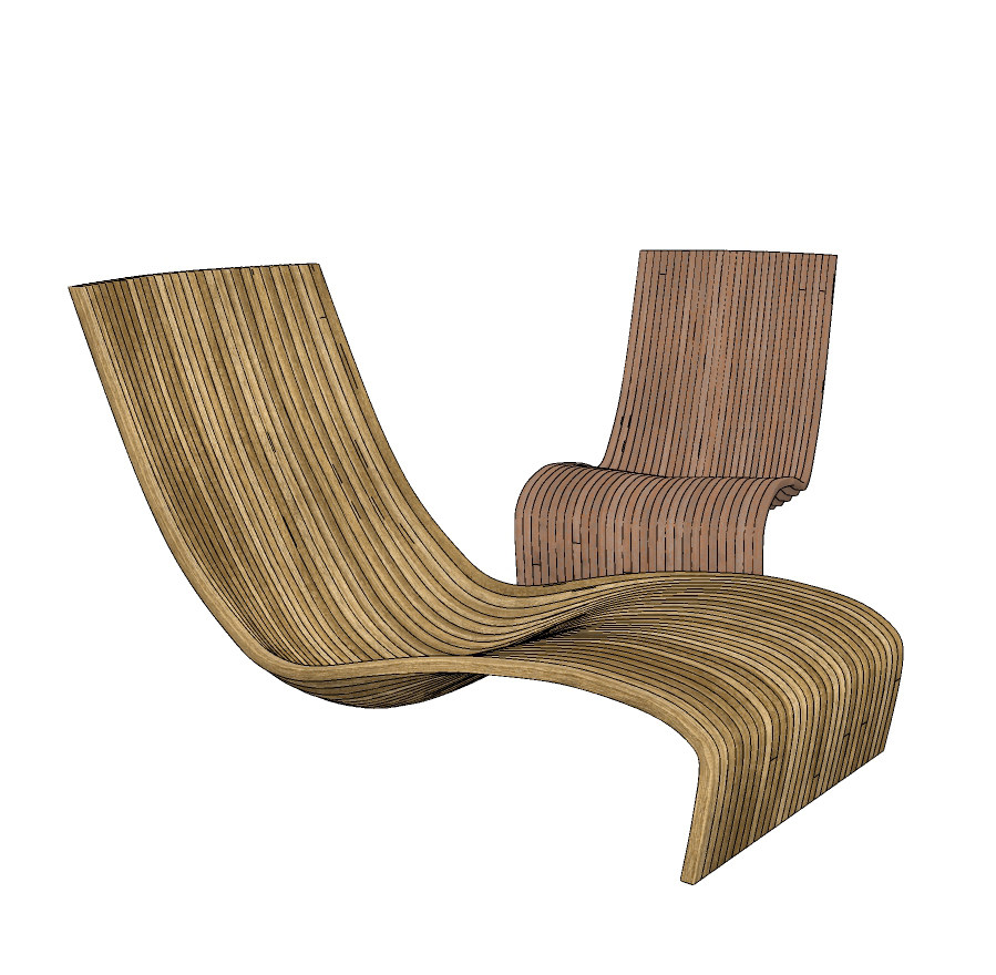 piegatto木质躺椅,休闲躺椅su草图模型下载