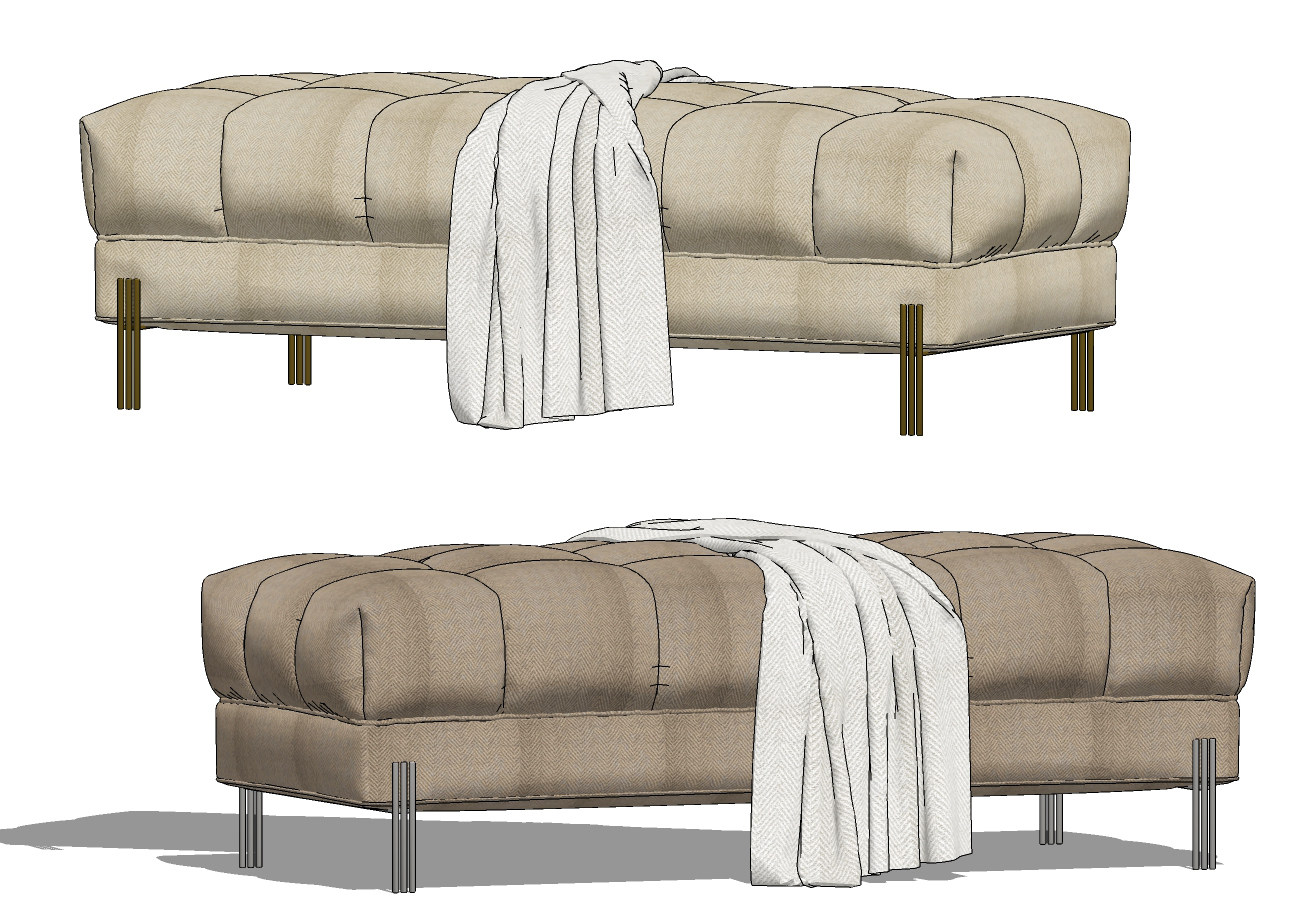 现代绒面布艺沙发凳su草图模型下载
