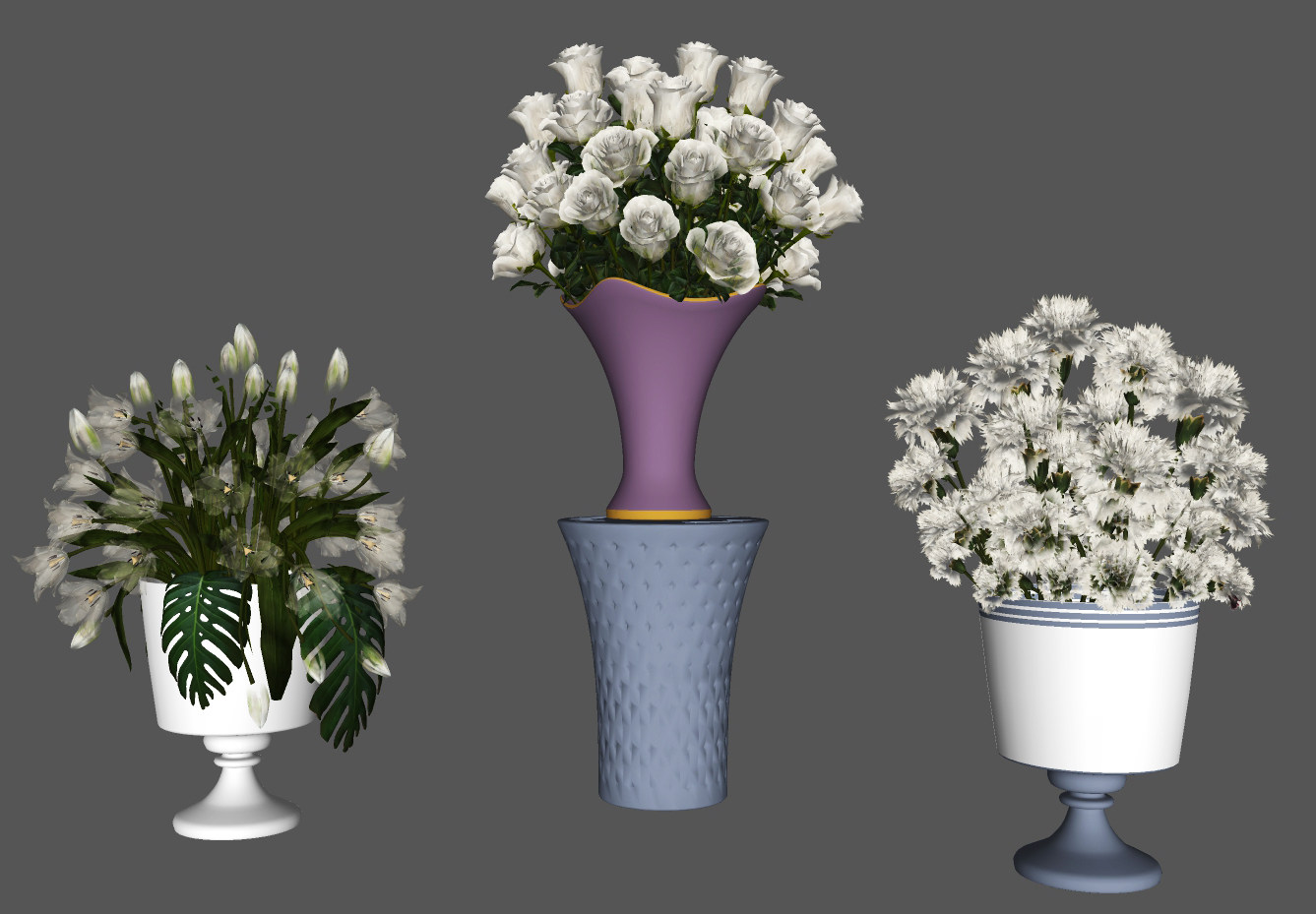 欧式鲜花，花瓶茶花，白玫瑰花su草图模型下载