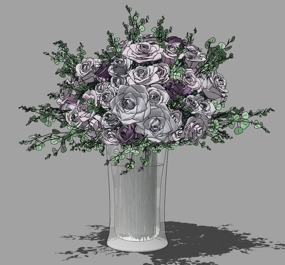 鲜花花瓶，玫瑰花玻璃花瓶su草图模型下载