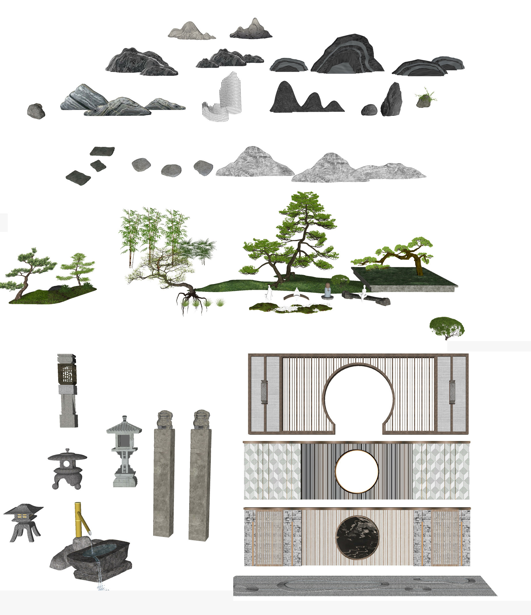 新中式格栅景观墙su草图模型下载