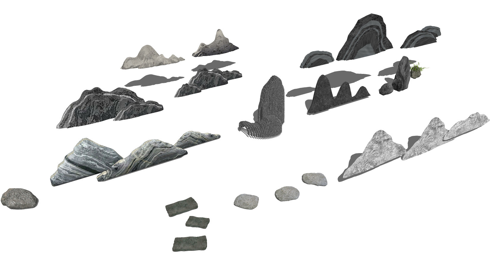 23新中式石头景观片石石头su草图模型下载