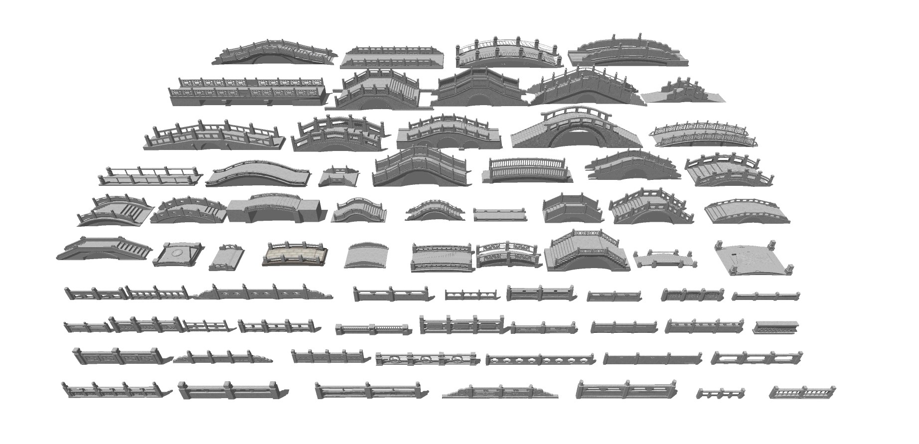 中式石桥拱桥玉石栏杆su草图模型下载