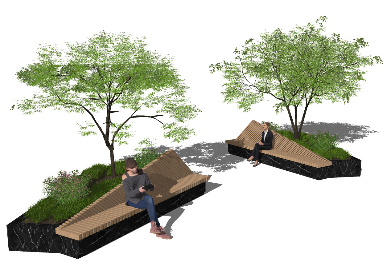 现代树池公用椅，su草图模型下载