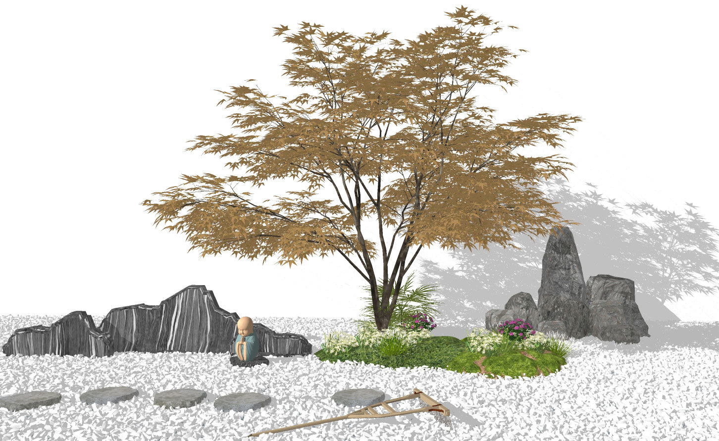 新中式景观小品，树石头片石su草图模型下载