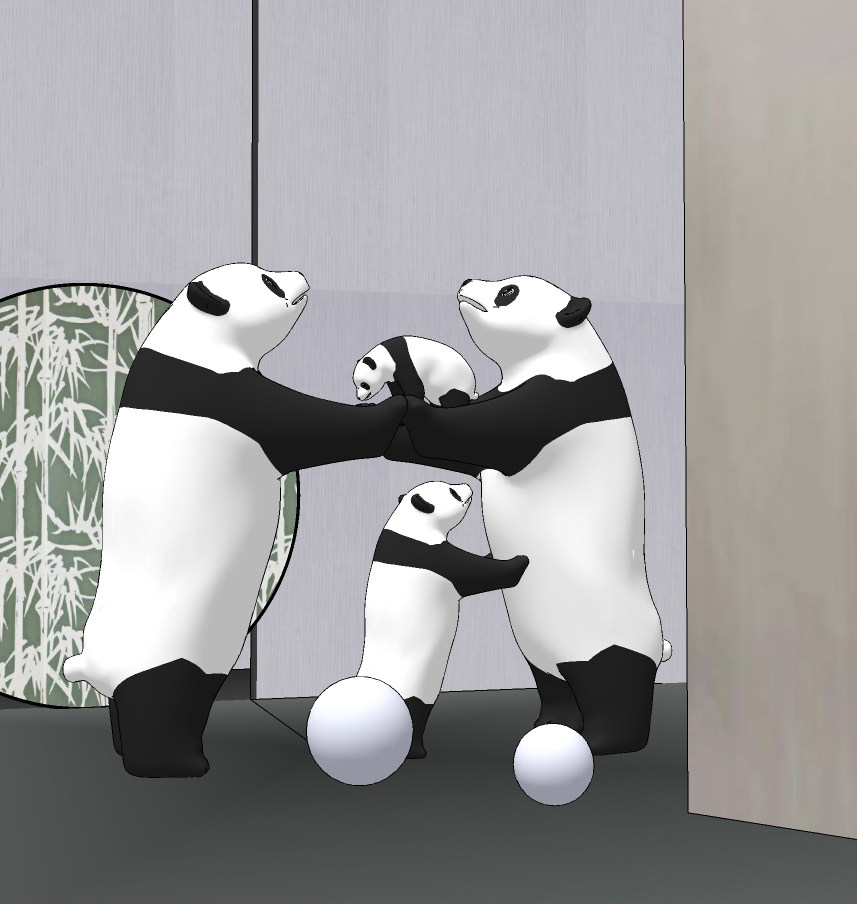 新中式熊猫雕塑,雕像,塑像,摆件su草图模型下载