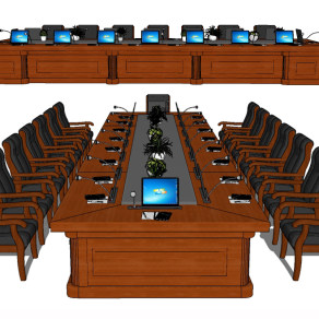 现代实木党政机关政府机构视频会议桌椅su草图模型下载